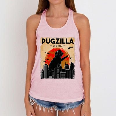 pug lover pugzilla  pug  dog pug art pug  Women's Knotted Racerback Tank