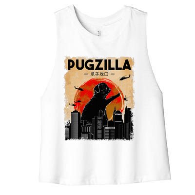 pug lover pugzilla  pug  dog pug art pug  Women's Racerback Cropped Tank