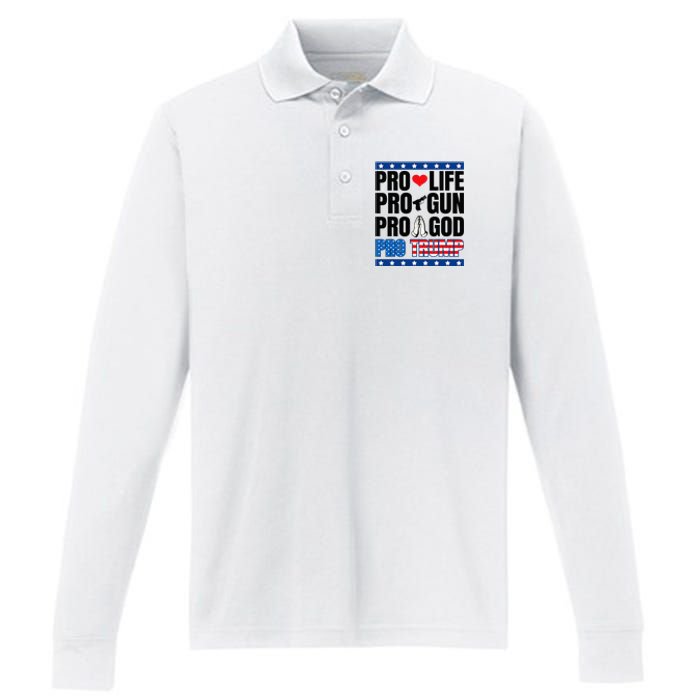 Pro Life Pro Gun Pro God Pro Trump Performance Long Sleeve Polo