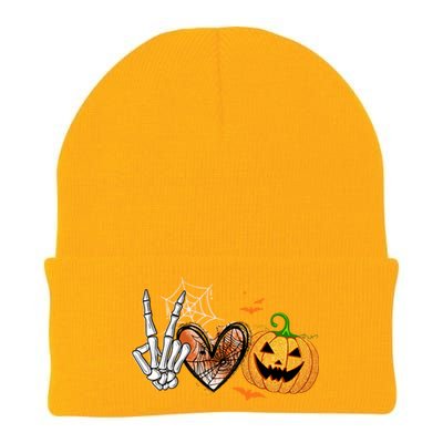 Peace Love Pumpkin Skeleton Halloween Costume Gift Knit Cap Winter Beanie