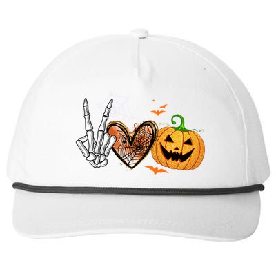 Peace Love Pumpkin Skeleton Halloween Costume Gift Snapback Five-Panel Rope Hat