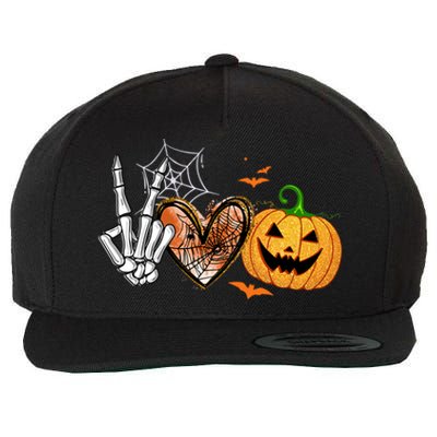 Peace Love Pumpkin Skeleton Halloween Costume Gift Wool Snapback Cap