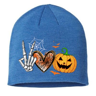 Peace Love Pumpkin Skeleton Halloween Costume Gift Sustainable Beanie