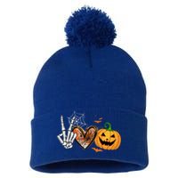 Peace Love Pumpkin Skeleton Halloween Costume Gift Pom Pom 12in Knit Beanie