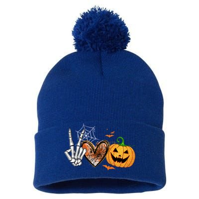 Peace Love Pumpkin Skeleton Halloween Costume Gift Pom Pom 12in Knit Beanie