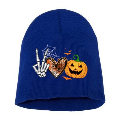 Peace Love Pumpkin Skeleton Halloween Costume Gift Short Acrylic Beanie