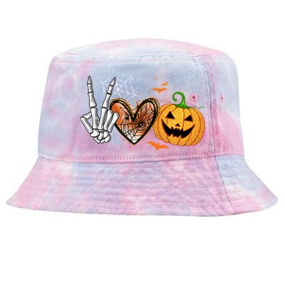 Peace Love Pumpkin Skeleton Halloween Costume Gift Tie-Dyed Bucket Hat