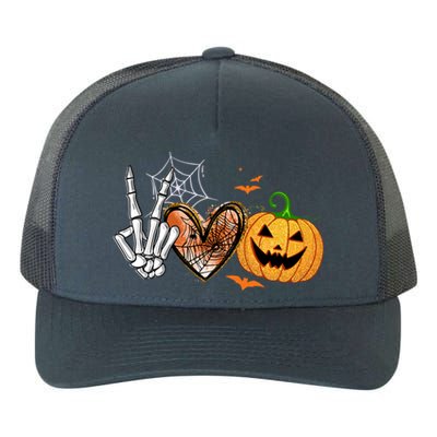 Peace Love Pumpkin Skeleton Halloween Costume Gift Yupoong Adult 5-Panel Trucker Hat