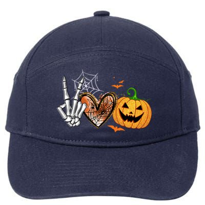 Peace Love Pumpkin Skeleton Halloween Costume Gift 7-Panel Snapback Hat