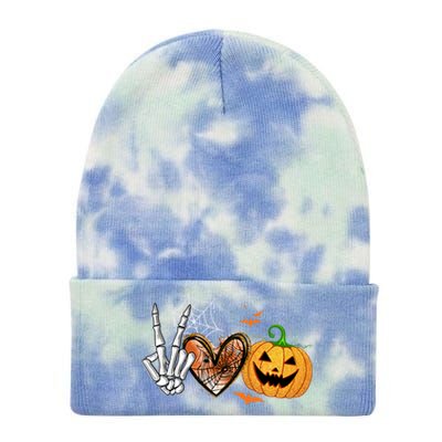 Peace Love Pumpkin Skeleton Halloween Costume Gift Tie Dye 12in Knit Beanie