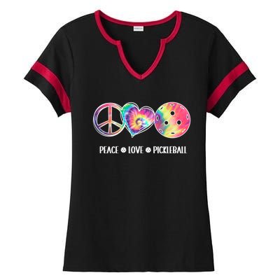 Peace Love Pickleball Funny Pickleball Tie Dye Great Gift Ladies Halftime Notch Neck Tee