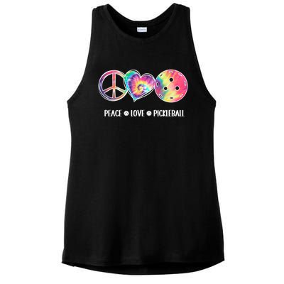 Peace Love Pickleball Funny Pickleball Tie Dye Great Gift Ladies PosiCharge Tri-Blend Wicking Tank