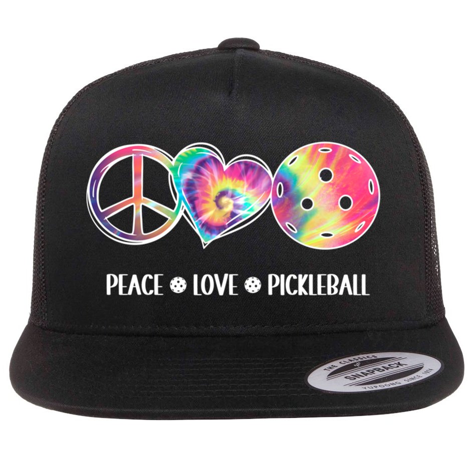 Peace Love Pickleball Funny Pickleball Tie Dye Great Gift Flat Bill Trucker Hat