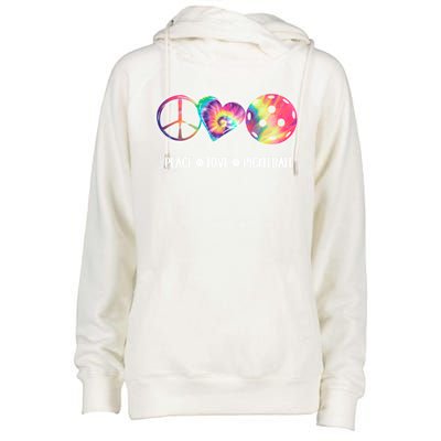 Peace Love Pickleball Funny Pickleball Tie Dye Great Gift Womens Funnel Neck Pullover Hood