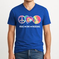 Peace Love Pickleball Funny Pickleball Tie Dye Great Gift V-Neck T-Shirt