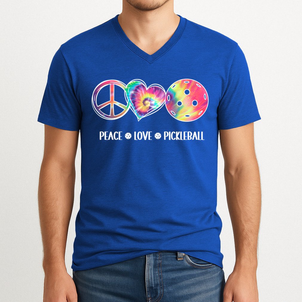 Peace Love Pickleball Funny Pickleball Tie Dye Great Gift V-Neck T-Shirt