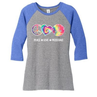 Peace Love Pickleball Funny Pickleball Tie Dye Great Gift Women's Tri-Blend 3/4-Sleeve Raglan Shirt