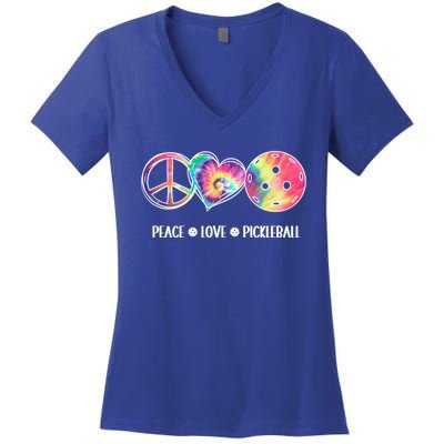 Peace Love Pickleball Funny Pickleball Tie Dye Great Gift Women's V-Neck T-Shirt