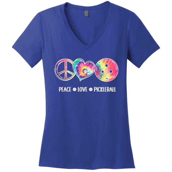 Peace Love Pickleball Funny Pickleball Tie Dye Great Gift Women's V-Neck T-Shirt