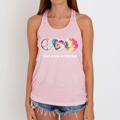 Peace Love Pickleball Funny Pickleball Tie Dye Great Gift Women's Knotted Racerback Tank