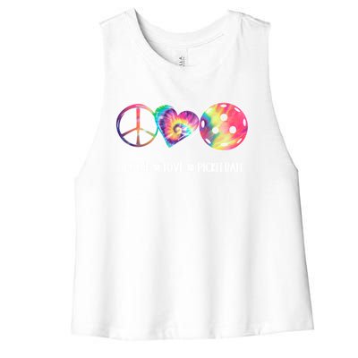 Peace Love Pickleball Funny Pickleball Tie Dye Great Gift Women's Racerback Cropped Tank