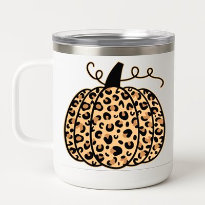 Pumpkin Leopard Print Halloween Thanksgiving Great Gift 12 oz Stainless Steel Tumbler Cup