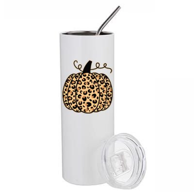 Pumpkin Leopard Print Halloween Thanksgiving Great Gift Stainless Steel Tumbler