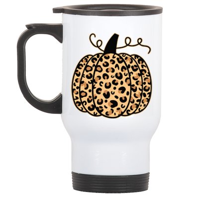 Pumpkin Leopard Print Halloween Thanksgiving Great Gift Stainless Steel Travel Mug