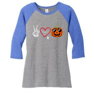 Peace Love Pumpkin Skeleton Halloween Costume Funny Gift Women's Tri-Blend 3/4-Sleeve Raglan Shirt