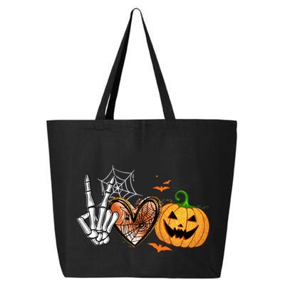 Peace Love Pumpkin Skeleton Halloween Costume Gift 25L Jumbo Tote