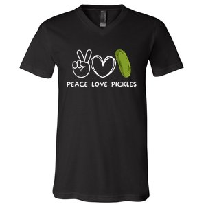 Peace Love Pickles Retro Pickles Lover Food Lover V-Neck T-Shirt