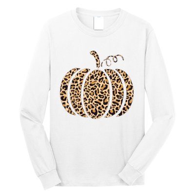 Pumpkin Leopard Print Cheetah Fall Graphic Thanksgiving Long Sleeve Shirt