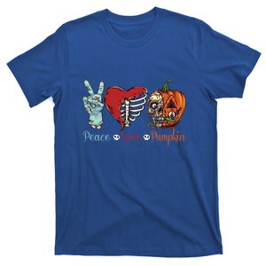 Peace Love Pumpkin Gift Funny Hand Skeleton Pumpkin Party Gift T-Shirt