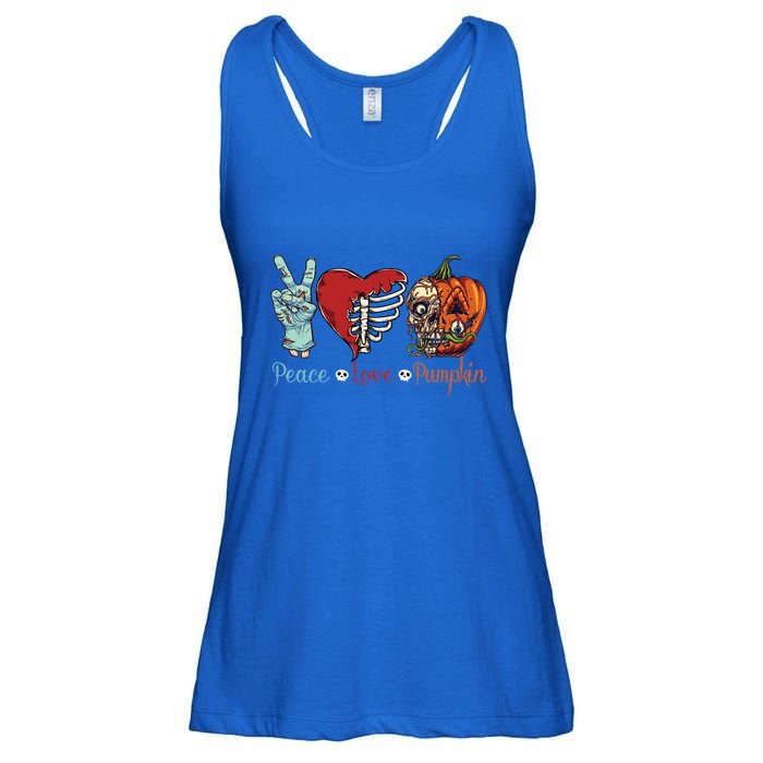 Peace Love Pumpkin Gift Funny Hand Skeleton Pumpkin Party Gift Ladies Essential Flowy Tank