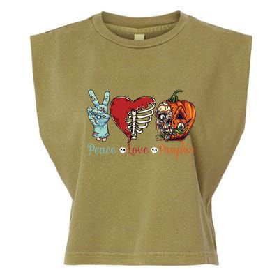 Peace Love Pumpkin Gift Funny Hand Skeleton Pumpkin Party Gift Garment-Dyed Women's Muscle Tee