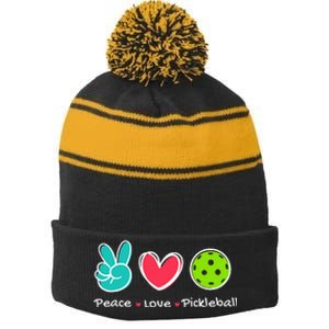 Peace Love Pickleball Court Play Loves Pickleball Stripe Pom Pom Beanie