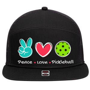 Peace Love Pickleball Court Play Loves Pickleball 7 Panel Mesh Trucker Snapback Hat