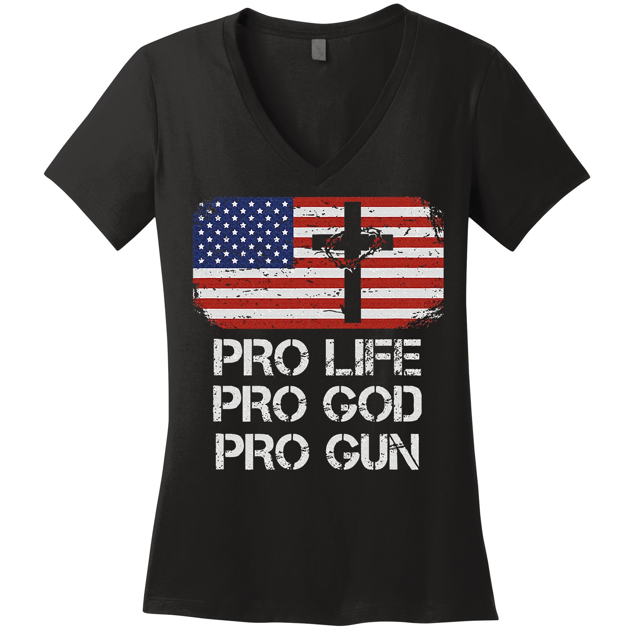 Pro Life Pro God Pro Gun Conservative Women's V-Neck T-Shirt