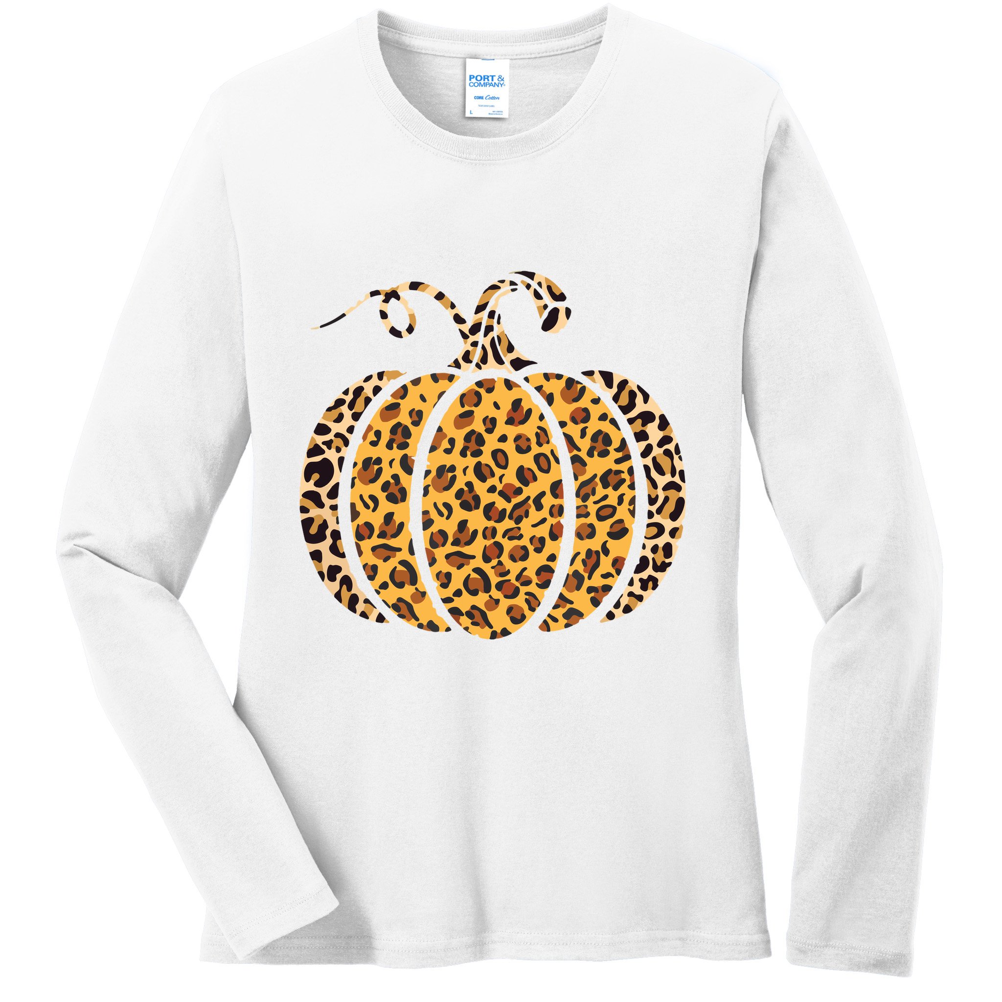 Pumpkin Leopard Print Funny Halloween Costume Autumn Pumpkin Ladies Long Sleeve Shirt