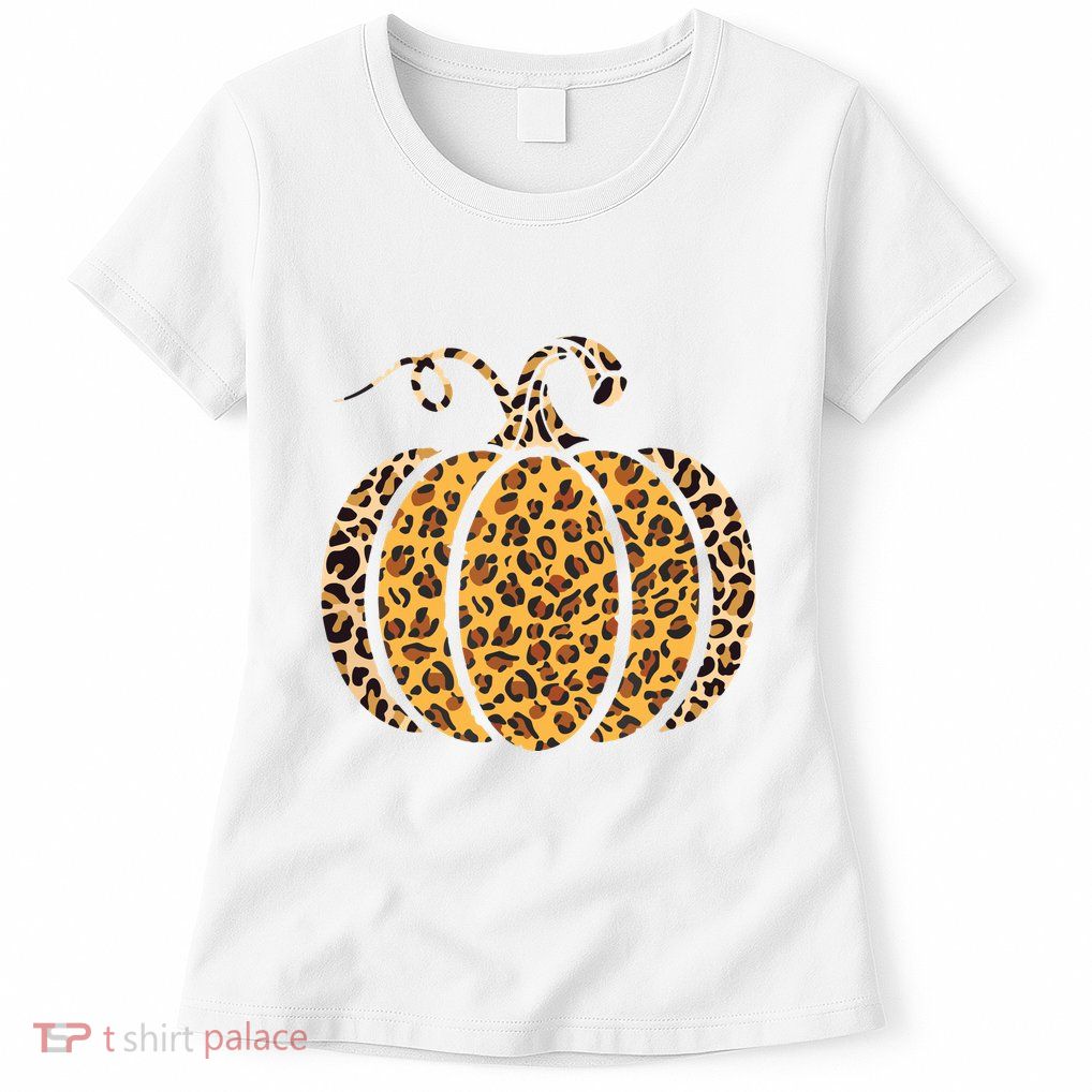 Pumpkin Leopard Print Funny Halloween Costume Autumn Pumpkin Womens T-Shirt