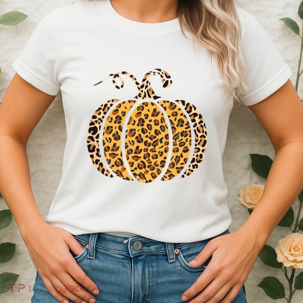 Pumpkin Leopard Print Funny Halloween Costume Autumn Pumpkin Womens T-Shirt