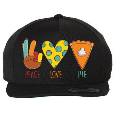 Peace Love Pumpkin Pie Turkey Thanksgiving Day Fall Autumn Wool Snapback Cap