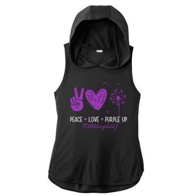 Peace Love Purple Up Military Child Ladies PosiCharge Tri-Blend Wicking Draft Hoodie Tank