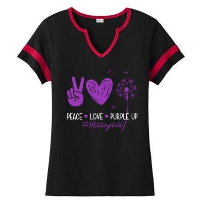 Peace Love Purple Up Military Child Ladies Halftime Notch Neck Tee