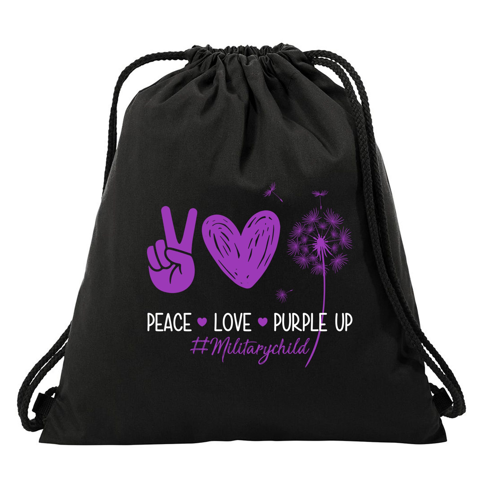 Peace Love Purple Up Military Child Drawstring Bag
