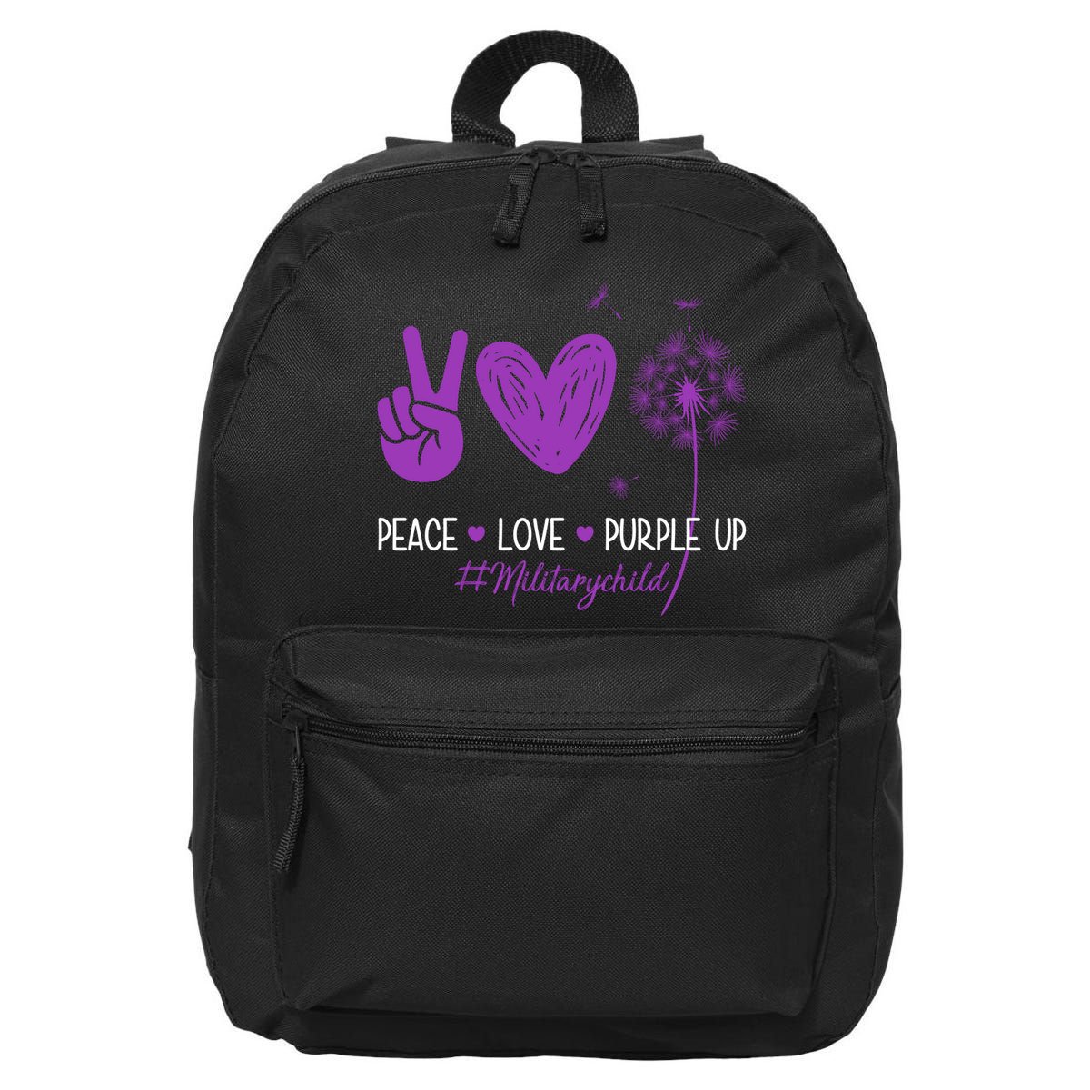 Peace Love Purple Up Military Child 16 in Basic Backpack