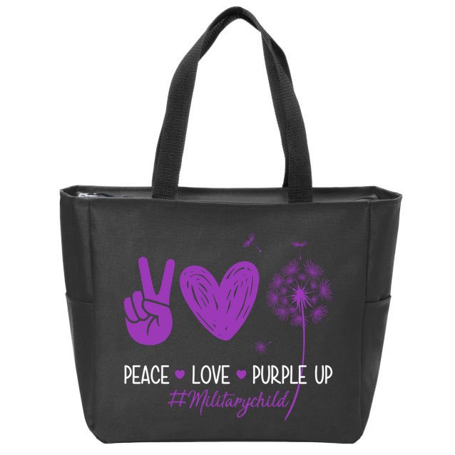 Peace Love Purple Up Military Child Zip Tote Bag