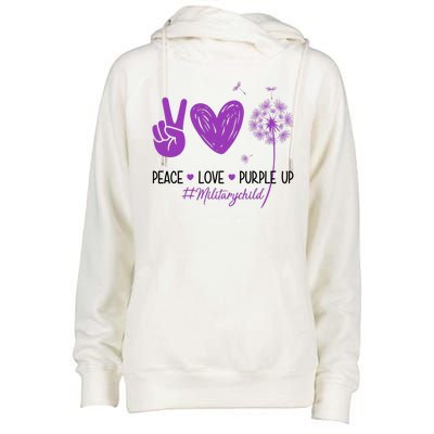 Peace Love Purple Up Military Child Womens Funnel Neck Pullover Hood