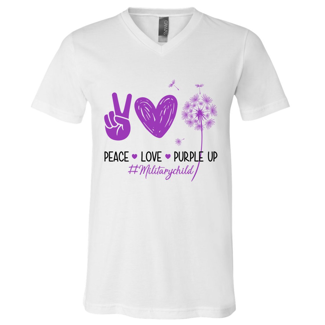 Peace Love Purple Up Military Child V-Neck T-Shirt