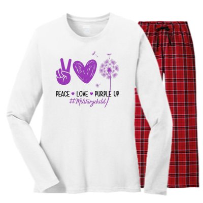 Peace Love Purple Up Military Child Women's Long Sleeve Flannel Pajama Set 